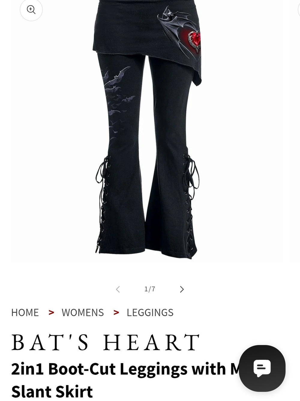 2-in-1 Black Boot-Cut Leggings with Slant Skirt and Red Heart Detail